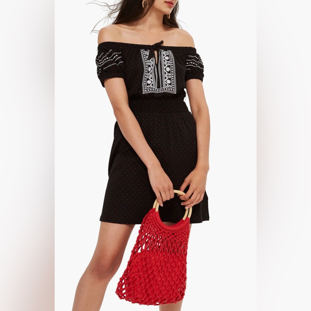 Topshop Embroidered Off the Shoulder Dress